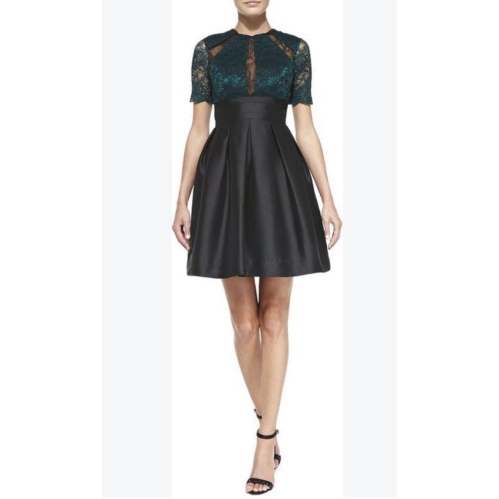 monique lhuillier Cocktail dress Women's Size 10 Fit And Flare Emerald Black - Picture 1 of 12